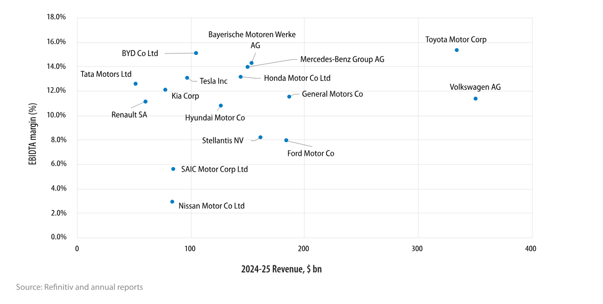 Annual revenue 2024-25 and net profit margin for carmakers